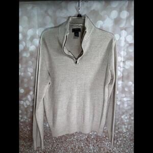 Dockers Pullover Sweater medium Long Sleeve 1/4 Zip 100% Cotton Collar cream/tan